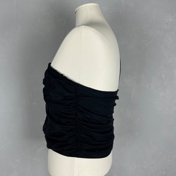 Anthropologie Maeve top size L black tulle bow one shoulder cropped stretchy - Picture 6 of 9